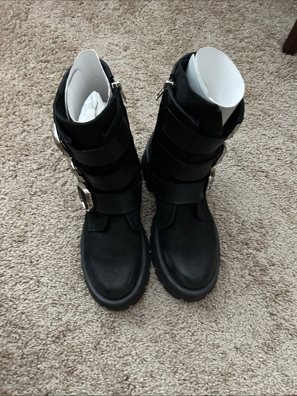 Steve Madden Women’s Black Buckle Strap Combat Boots Size 8